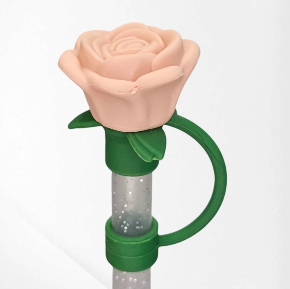 Set Of Rose Silicone Straw Toppers - Straw Cover - Fits 10mm And Stanley